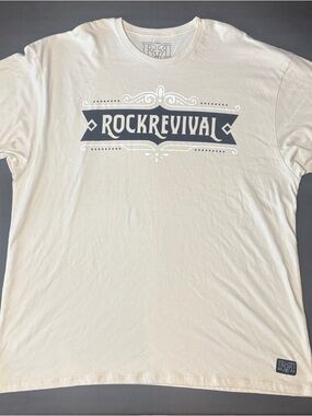 Rock Revival Cream Short-Sleeve Logo Tee with Black Graphic NWOT